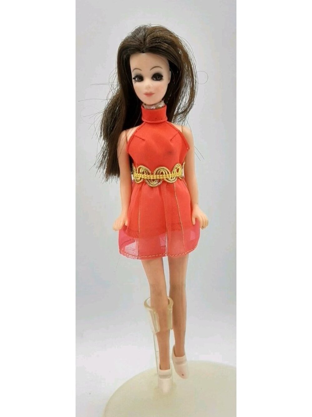 Vintage Topper Dawn Doll Brunette 1970s With Orange Outfit 6 1/4 In Tall